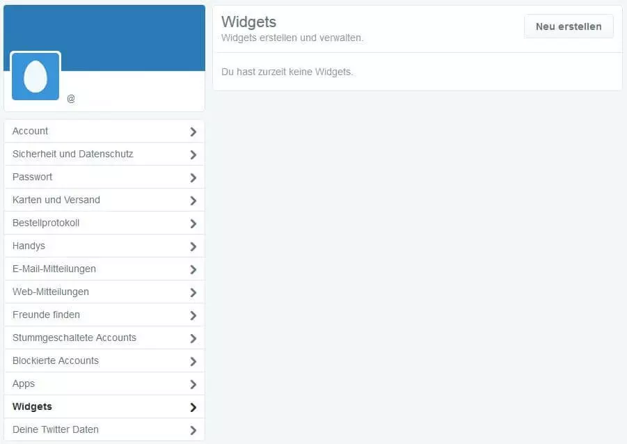 Bild: Menü-Ansicht des Twitter-Widgets-Tools
