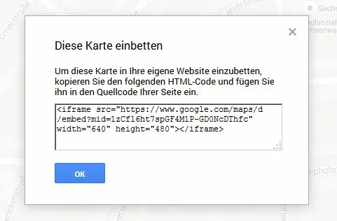 Bild: HTML-Code zum Einbetten des selbsterstellten Kartenausschnitt